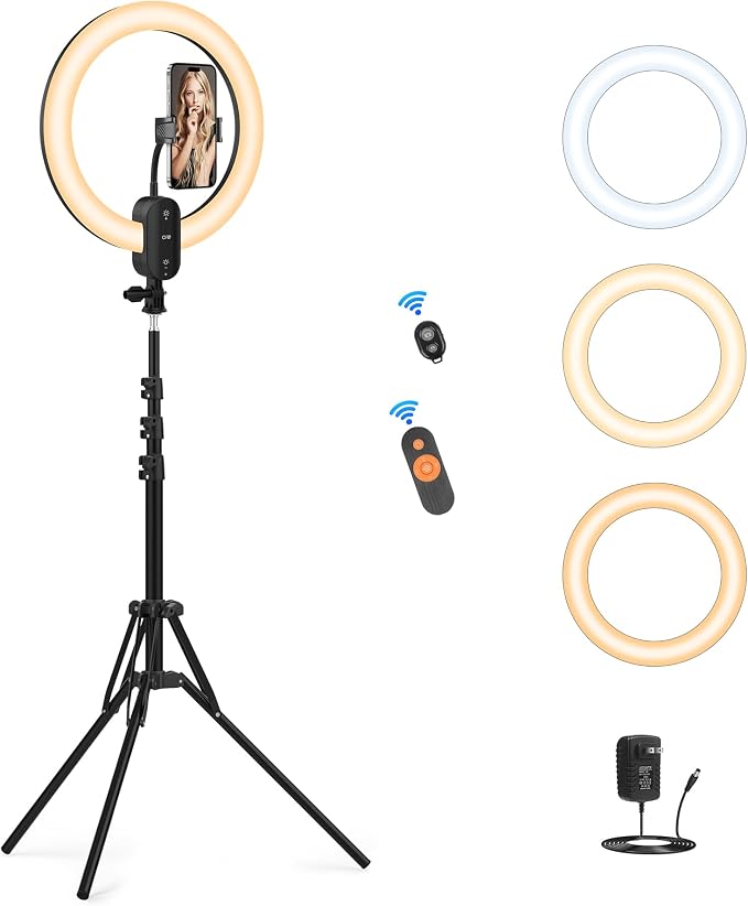 20W 12" Selfie Ring Light with 63" Tripod Stand/Phone Holder by QEUOOIY