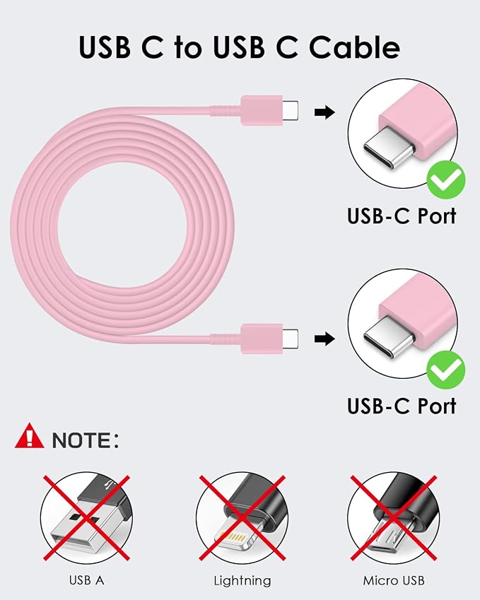 AISNI USB C Charger, 2 Pack 25W Type C Charger Fast Charging with USBC Chargers Cable 6 FT Android Phone Charge for Galaxy S25/ /S24/S23+/S22/S21/S20/Phone 17 16 15 Pro Max 16 15 Plus-Light Pink - Image 3