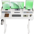 Claiks Standing Desk with Drawers & Wheels, 2 Height Shelf 48inch White | 2 height adjust shelf, tabletop drawers, felt fence design, sturdy supports 176 lbs, 4 wheels, 2 tire monitor stand by CLAIKS