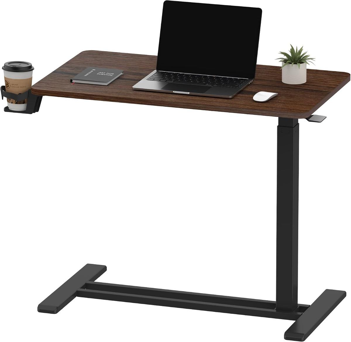 SANODESK 28''Pneumatic Adjustable Overbed Bedside Table with Hidden Casters by SANODESK