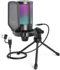 FIFINE AmpliGame A6V USB Gaming Microphone, Condenser RGB Mic for Streaming | Quick Mute, RGB, Gain Control, Tripod Stand, Pop Filter, Shock Mount, for PC/PS5 Discord Twitch Podcasts Videos YouTube by FIFINE