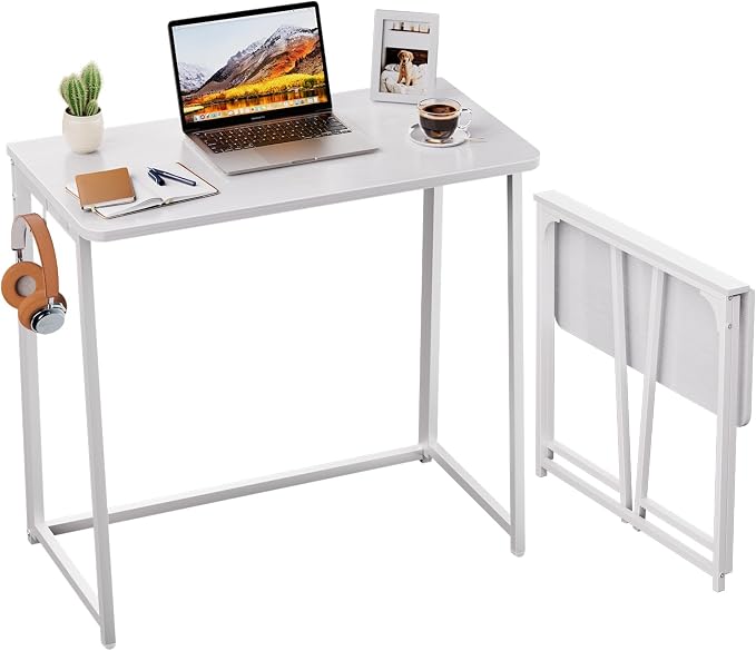 WOHOMO Folding Desk, 31.5" Foldable Computer Table for Small Spaces, White | Easy Assembly and Fold, Sturdy Home office desks for Study Bedroom Dorm Space Saving Writing Work Apartment by WOHOMO