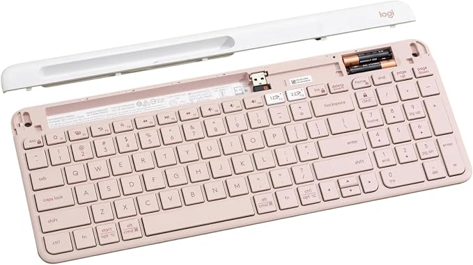 Logitech K585 Slim Wireless Keyboard with Built-in Phone Cradle - Rose | Bluetooth with included USB receiver, connects 2 devices, cradle can hold smartphone or tablet up to 10 in. in landscape mode - Image 11