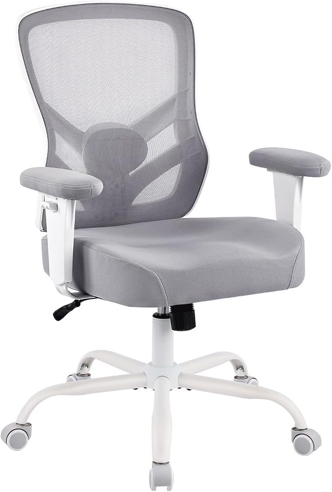 YFO Ergonomic Office Chair, Mesh Computer Desk Chair with Adjustable Back Lumbar Support and Armrests, Comfy Executive Rolling Swivel Task Chair for Home Office, Grey by YFO