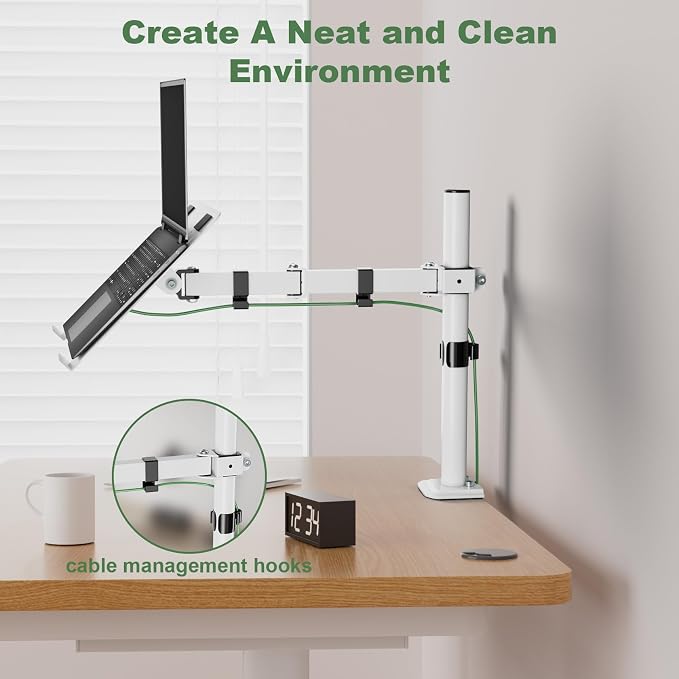 UPGRAVITY White Laptop Desk Mount with Vented Tray for Notebook up to 17 inch, Fully Adjustable Single Laptop Arm Stand Holds up to 17.6 lbs, Clamp on/Grommet Mounting | Fully Adjustable Single Laptop Arm Stand Holds up to 17.6 lbs, Clamp on/Grommet Mo... - Image 8