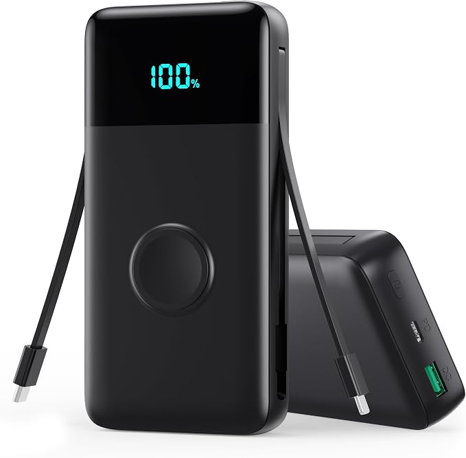 AONIMI Portable Charger 40800mAh Power Bank with 2 Built in Cables, 25W PD QC4.0 Fast Charging USB C Battery Pack, 5 Output 2 Input Phone Charger for iPhone 17/16/15,Android (Black) by AONIMI