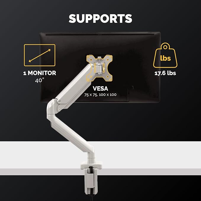 Fellowes Platinum Series Single Monitor Arm for 40-Inch Monitors, Full Motion, 360° Rotation, VESA Mount with Grommet or Clamp, USB Ports, Ergonomic, Silver, 8056401 - Image 3