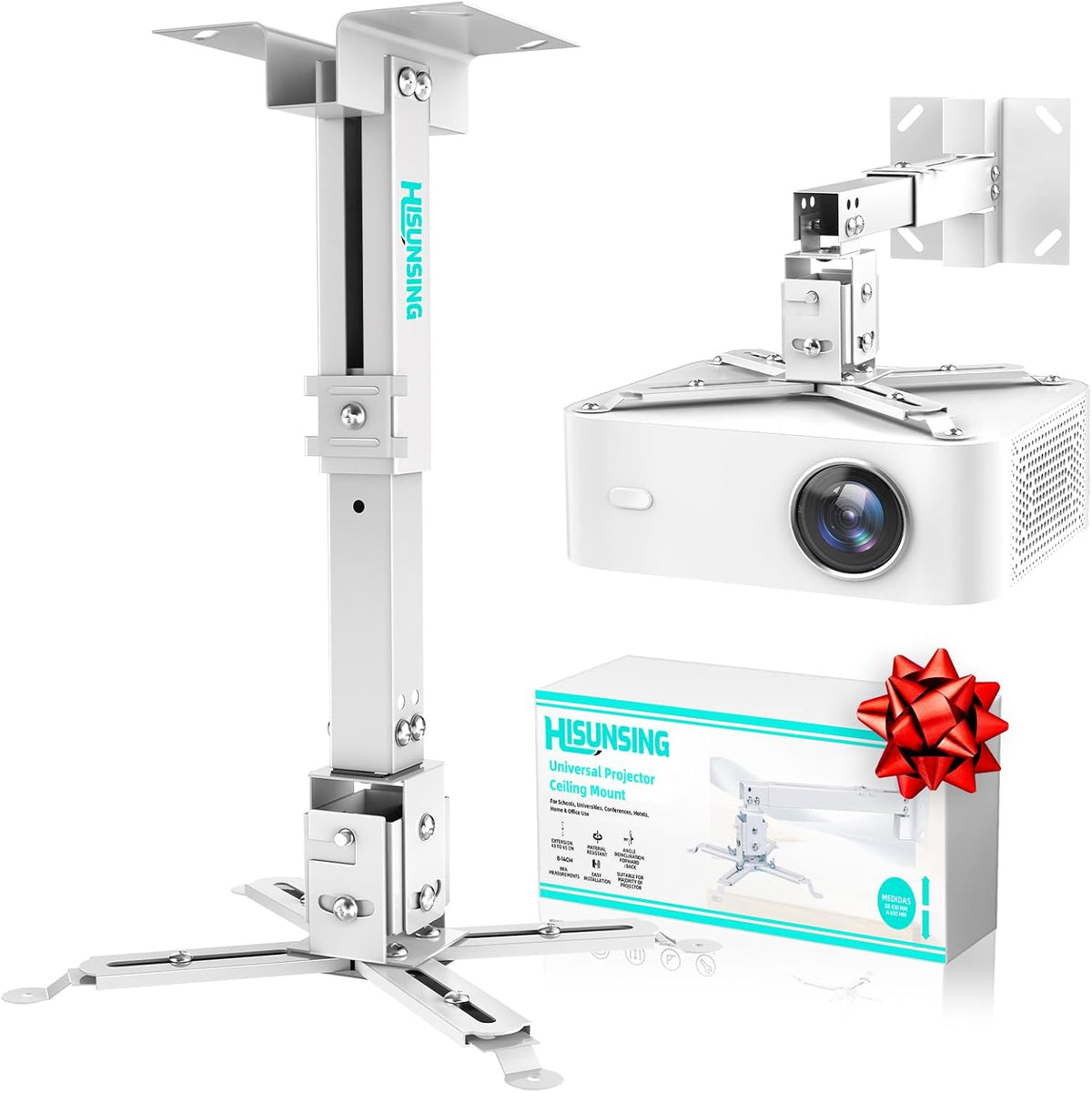 Wall/Ceiling Projector Mount with Extension Pole, Universal 3-in-1 Bracket by HISUNSING