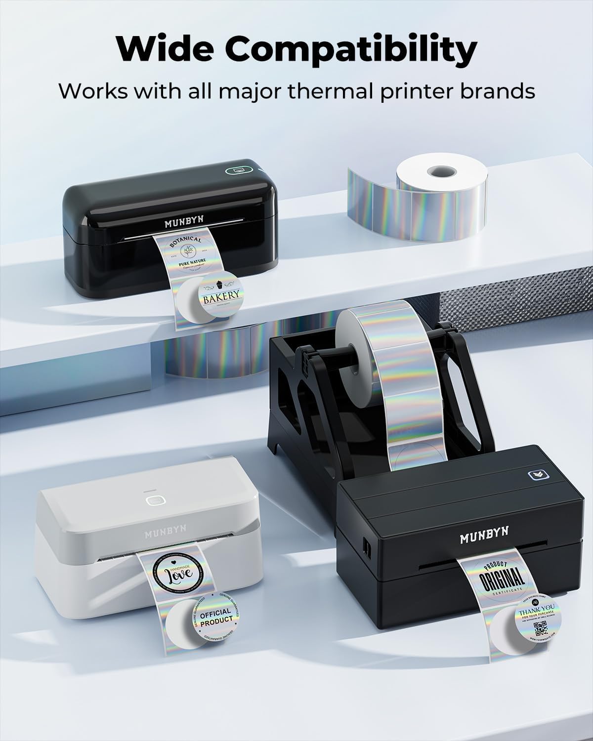 MUNBYN 2" Round Holographic Thermal Labels, 400 Sheets/1 Roll - Image 3