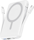 podoru for Magsafe Power Bank, 10000mAh Magnetic Portable Charger | Built-in Double USB-C Cables, 20W PD Fast Charging Wireless Battery pack for iPhone 17/16/15/14/13/12 Series-White by PodoruPowerBank