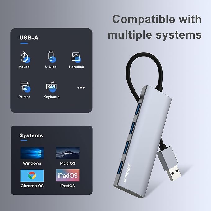 USB Hub, USB 3.0 Hub Aluminum Alloy Ultra Slim USB Splitter, Portable 4 Port USB Extender, USB Hub for Laptop, PC, MacBook, iMac, Surface Pro, Mac Pro, Flash Drive, XPS 【Grey】 - Image 5