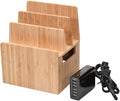 Bamboo Universal Multi Device Cord Organizer Stand and Charging Station for Smartphones, Tablets, and Laptops Includes 6-USB Port Hub Charger with Power Supply by MobileVision