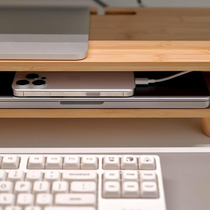 Bamboo Monitor Stand Riser with Drawer | Ergonomic Computer Riser for Desk with Cable Management & Storage Organizer, Wood Monitor Stand for Home Office - Image 6