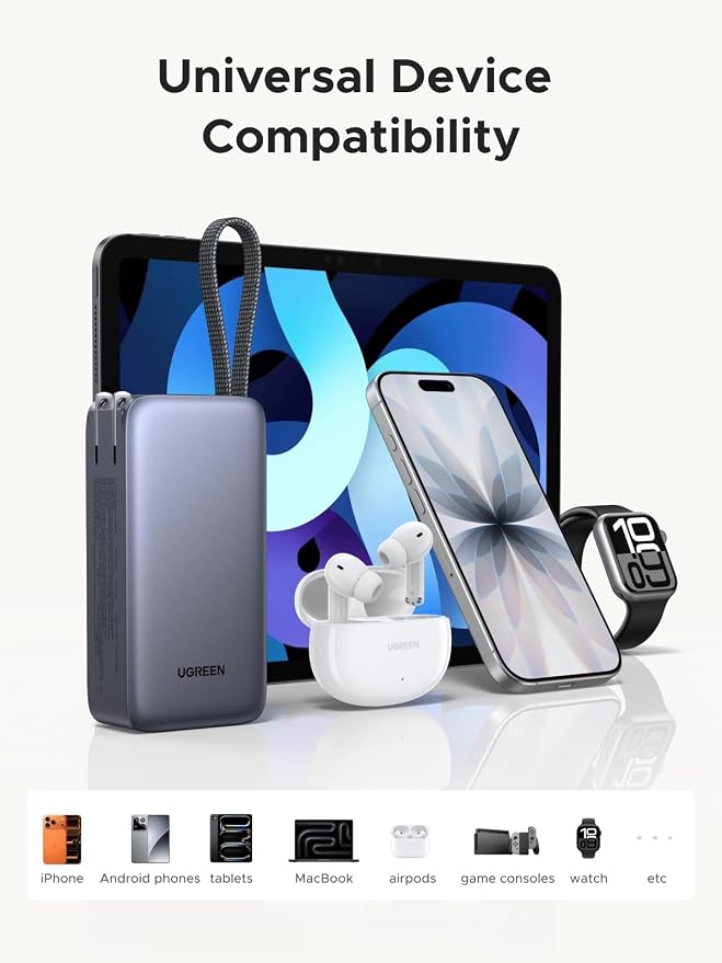 UGREEN 3-in-1 10000mAh 45W Power Bank with Foldable 65W Wall Charger | Foldable 65W wall charger. 3-in-1 potable charger, Built-in cable for iPhone 17/16, Galaxy S26/S25 - Image 8