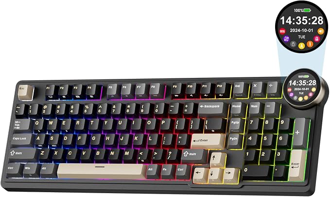 RK ROYAL KLUDGE N99 Wireless Mechanical Keyboard with Screen & Knob, BT/2.4G/USB-C, 96% Hot Swappable Custom Keyboard, Pre-lubed Linear Slient Switches, Gasket Mount, RGB Gaming Keyboard by RKROYALKLUDGE