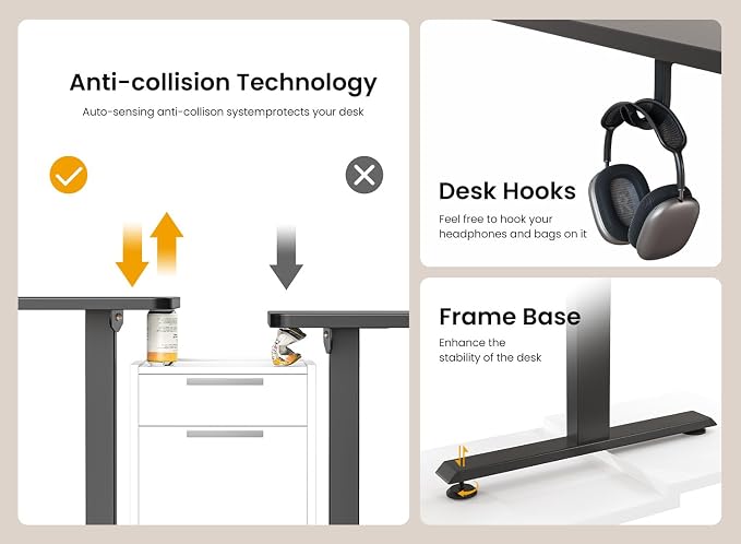 BANTI 48 × 24 Inches Standing Desk, Ergonomic, Electric Height Adjustable, Sit and Stand Up, Computer Office Desk with Splice Board, Black Frame/Black Top - Image 7