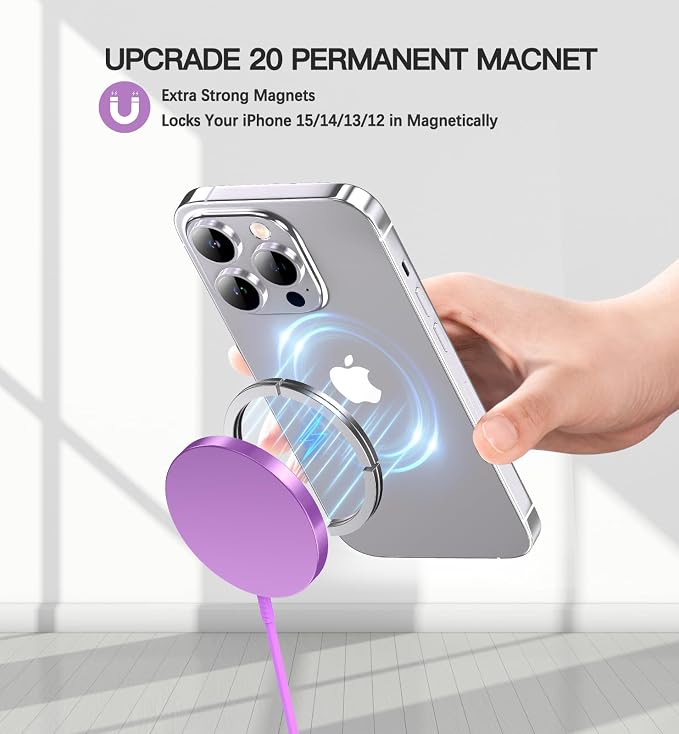 Magnetic Wireless Charger, 2-Pack 15W Fast Mag-Safe Stand for iPhone 17-12 | Fast Magnetic Wireless Charging Pads for iPhone 17/17 Air/17 Pro/17 Pro Max, 16/15/14/13/12 Series and AirPods(Purple） - Image 4