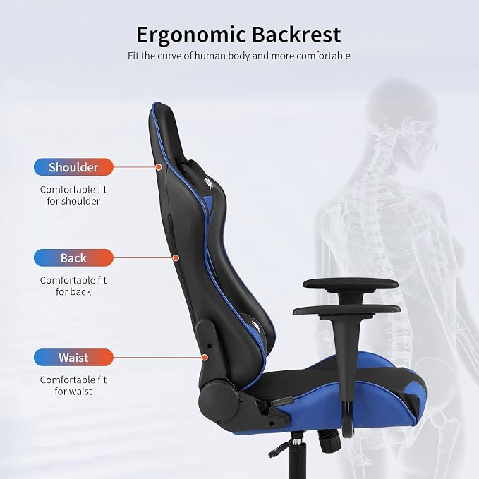 Gaming Chair Office Chair Desk Chair with Lumbar Support Headrest Armrest Task Rolling Swivel Ergonomic E-Sports Adjustable PC Gamer Chair Blue - Image 4