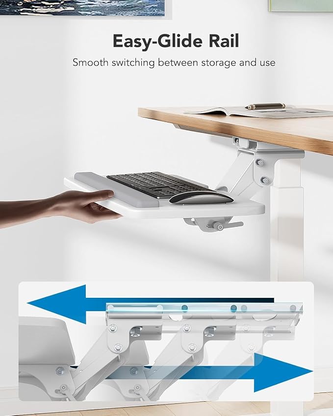 HUANUO Keyboard Tray Under Desk, 360 Adjustable Ergonomic Sliding Keyboard & Mouse Tray, Under Desk Keyboard Tray Slide Out, Keyboard Holder Under Desk for Typing in Home, Office Work, 25"W x 9.84"D - Image 5