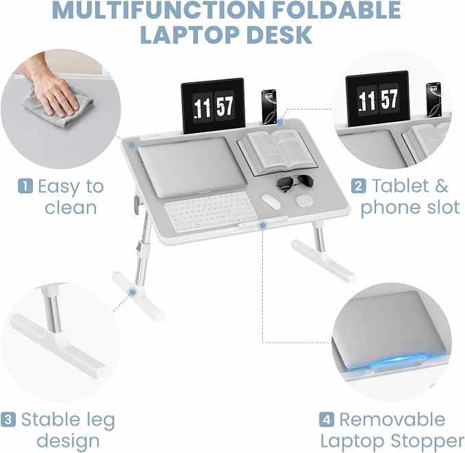Adjustable Lap Desk, Foldable Laptop Desk for Bed, X-Large Lap Table | 23.6 x 15.7 Inches Bed Laptop Table, Laptop Stand for Couch & Sofa, Laptop Tray for Adults Writing Reading Eating, Gray - Image 5