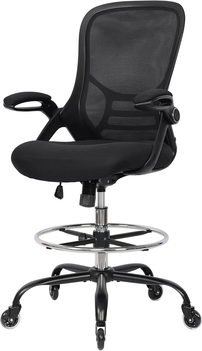 Drafting Chair Adjustable, Tall Office Chair Lumbar Support Ergonomic Standing Desk Chair Heavy Duty Tall Drafting Stool for Artists with Footrest Home Office Drafting Stool - Image 8