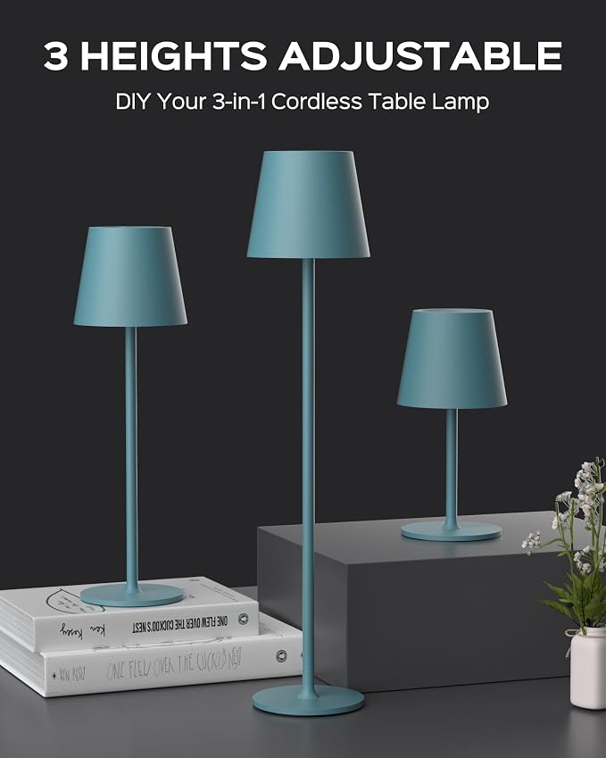 JACKYLED Cordless Table Lamps Rechargeable, 3 Adjustable Height, 5000 Capactiy Operated 3 Colors Smooth Dimming, Portab - Image 4
