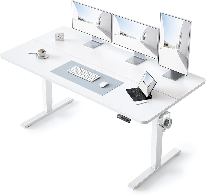 BANTI 63 × 28 Inches Standing Desk, Ergonomic, Electric Height Adjustable, Sit and Stand Up, Computer Office Desk with Splice Board, White Frame/White Top by Bantifurniture