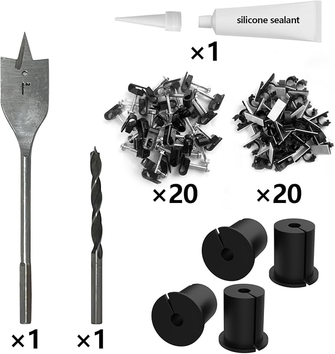 Starlink cable routing kit,starlink ethernet adapter,4pcs star link wall bushing grommets accessories for cable wall pass through with 1" spade drill bit 40pcs wall wire clips - Image 2
