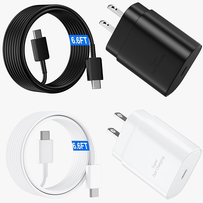 USB C Android Charger Fast Charging Cord, Super Fast Phone Chargers 6.6FT C to C Type Cable with 25W USBC Wall Block for Samsung Galaxy S26 S25 S24 Ultra Plus/S23/S22/S21/S20/Note 20/10, White+Black by Ubearkk