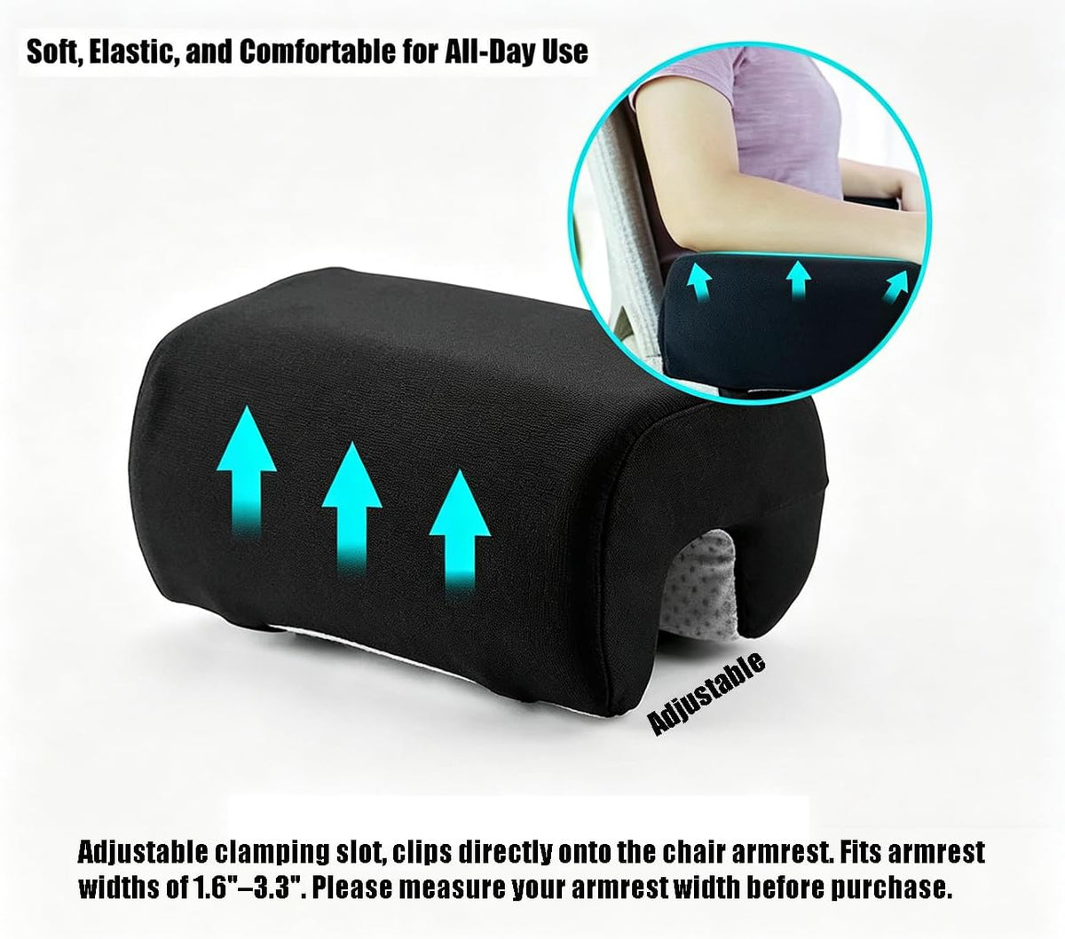 Armrest Cushion for Office Chairs - Soft Elbow Support Pad with Non-Slip Bottom, Fits Most Chairs 2-Piece (Gray) - Image 2