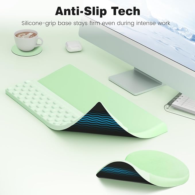Ospelelf Ergonomic Mouse Pad and Keyboard Stand Wrist Rest Set, Memory Foam Comfort, Pain Relief for Typing, Office Desk Accessories, Green - Image 5