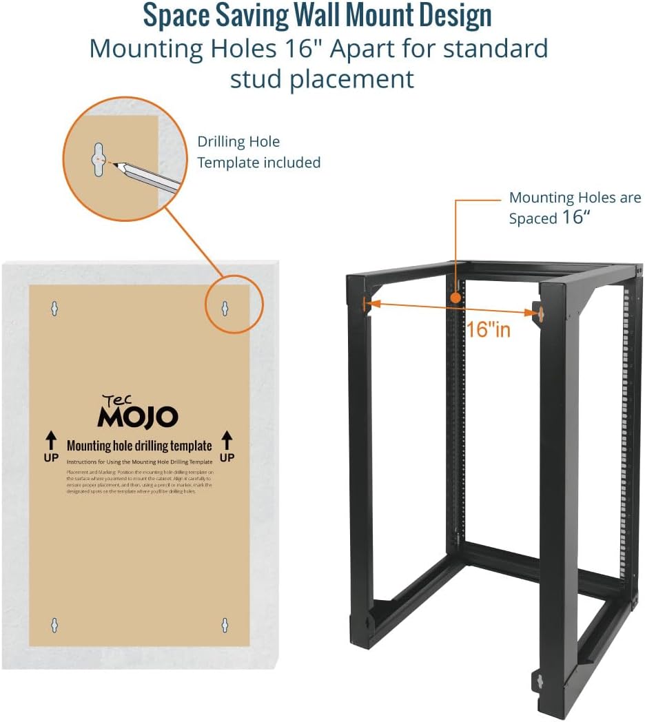 Tecmojo 18U Wall Mount Rack, Server Rack,Open Frame Server Rack,Network Rack for 19inch Computer/AV/Data/IT/Media Equipment,18inch Depth,16inch Apart Mounting Holes,Swing Gate,Square and Tapped Holes - Image 4