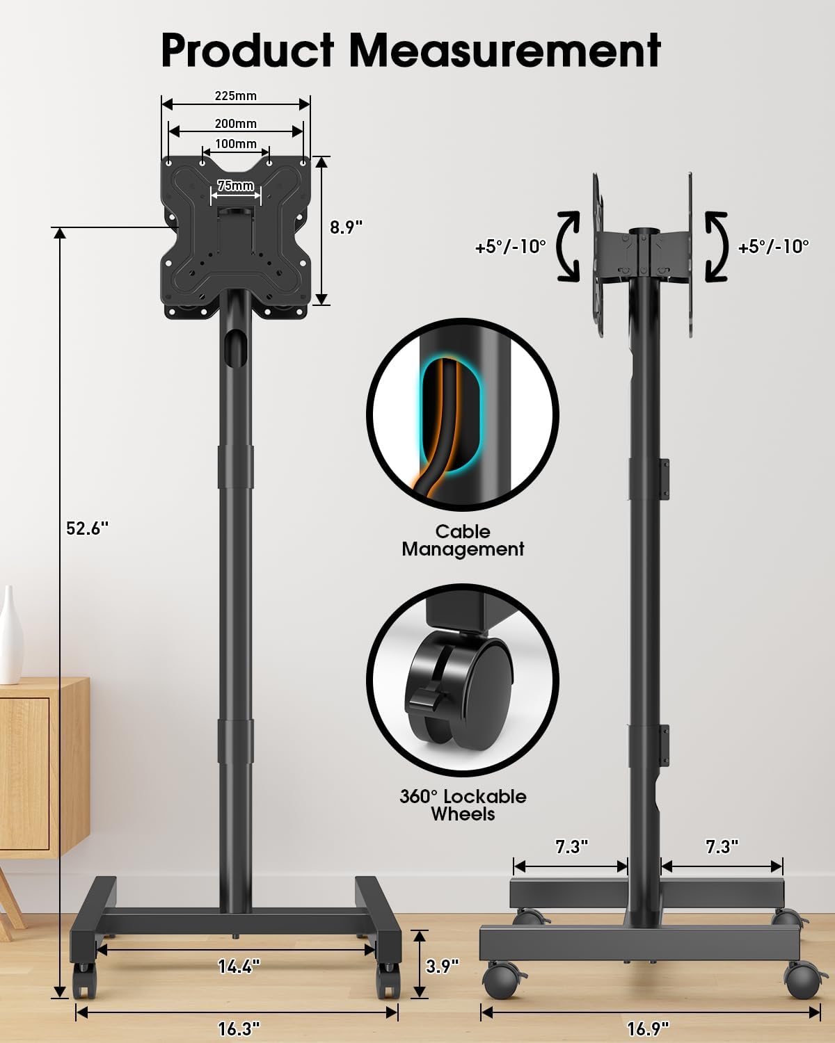 Back-to-Back Dual Screen Rolling TV Stand for 21-50 Inch TVs - Image 6