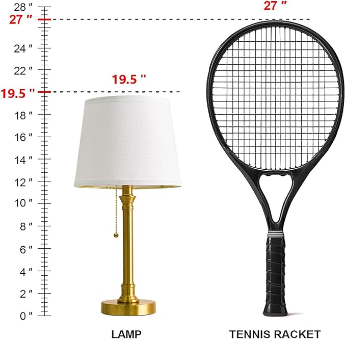 19.5" Small Table Lamp for Bedroom, Modern Brass Gold Lamp, USB A+C | Pull Chain Switch Bedside Table Lamps, White Shade, Small Nightstand Lamps for Living Room End Table & Desk Light - Image 3