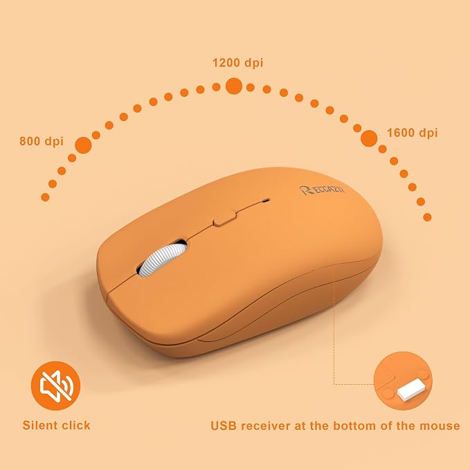 Quiet Wireless Keyboard and Mouse Combo for Office and Home (Orange-A) | Silent 2.4G Full Size Cordless Keyboard with Tilt Legs,3-Level DPI Quiet Mouse,for Windows,Mac OS/Desktop/Laptop/PC - Image 6