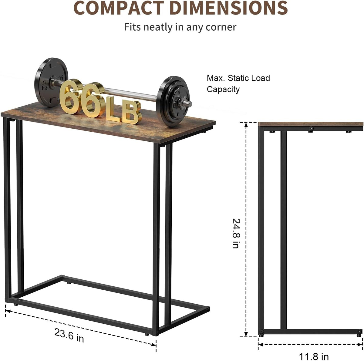 C-Shaped Side Table, Metal Double Frame End Table for Living Room Bedroom - Image 3