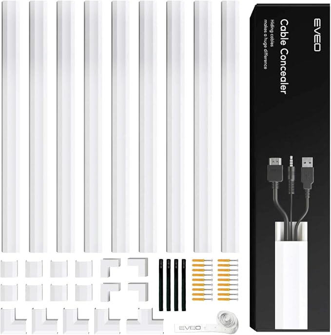 EVEO Cable Hider Wall - 153" Wall Cord Hider, Cable Concealer, Wire Covers for Cords - Wall Cable Hider and Cable Raceway for TV Cord Hider Wire Cover - 10X (L16 x W0.95 x H0.5) - Medium | White by EVEO