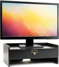 EXCELLO GLOBAL PRODUCTS Wooden Monitor Stand: Includes Drawer for Desktop Organization of Notebooks, Pens, Pencils & Office Supplies (Black) by ExcelloGlobalProducts