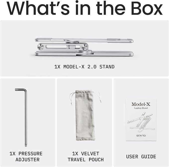 Model-X 2.0 Laptop Stand, Laptop Stand for Desk Adjustable Height | 360 Rotating Laptop Riser Aluminum Portable Foldable Computer Stand for MacBook Pro Air 10–17 in (Polar White) - Image 8