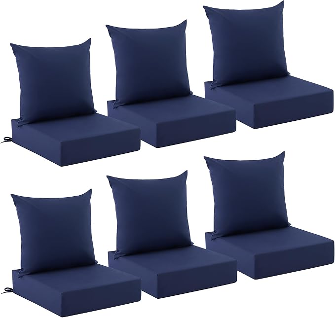 Outdoor Cushions for Patio Furniture, Outdoor Seat Cushion Set 24 x 24 x 5.75 in, Waterproof & Fade Resistant Outdoor Chair Cushions, Patio Cushion with Removable Cover, Set of 6, Navy Blue by Zonamat