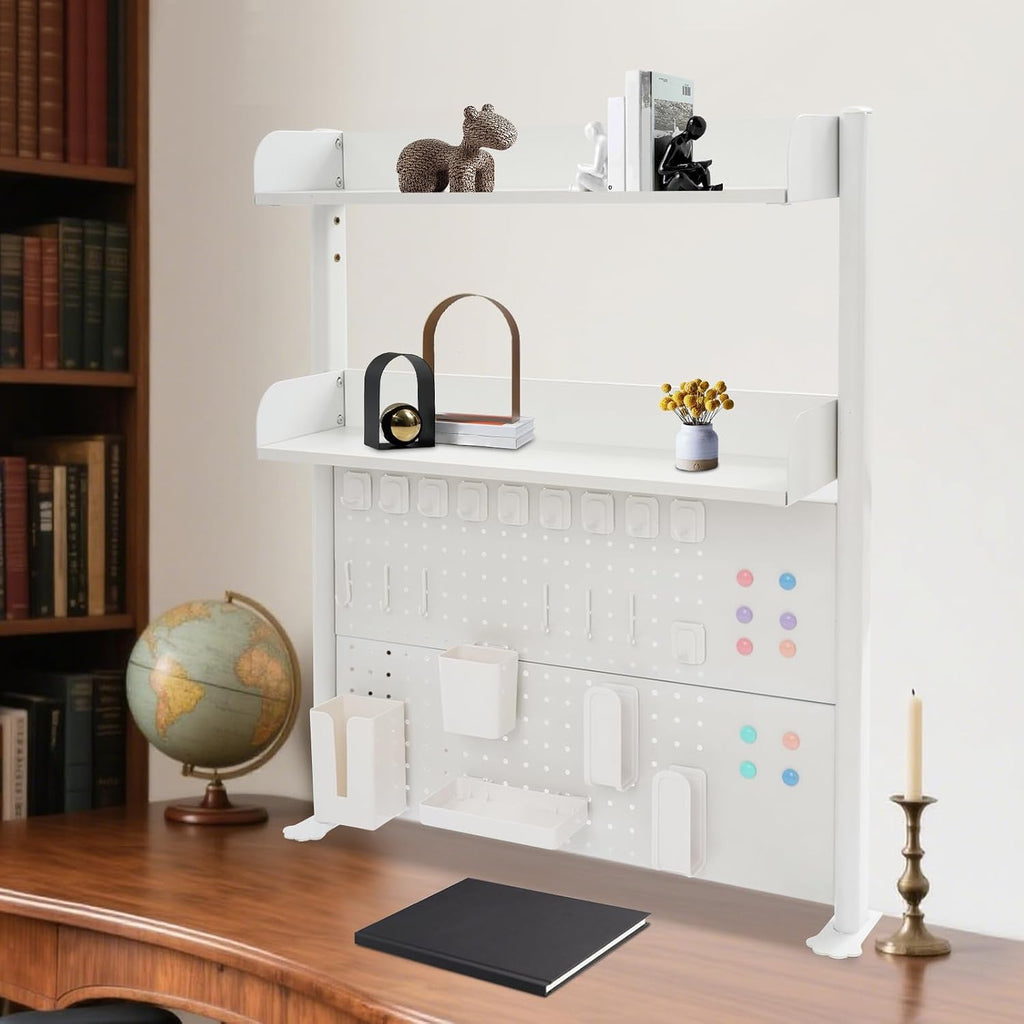 Clamp on Desk Shelf with Pegboard, 31.5" Wide Modern Desktop Organizer Bookshelf with 2 Tier Adjustable Storage Shelf for Home Office Desktop Shelving System - Image 7
