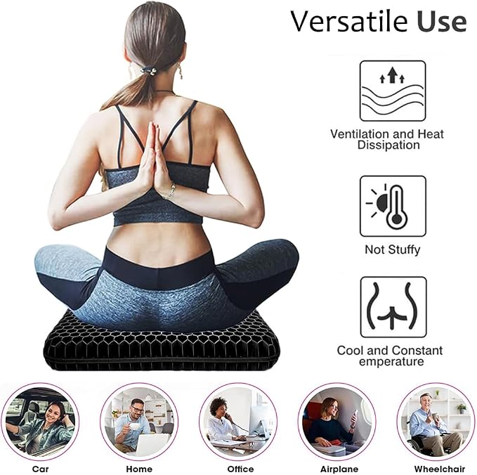 Gel Seat Cushion for Long Sitting, Extra Thick Gel Cushion for Wheelchair Soft Chair Pads for Office Home Chairs Car Seats Long Trips - Back Sciatica Hip Tailbone Pain Relief Cushion (Black) - Image 6