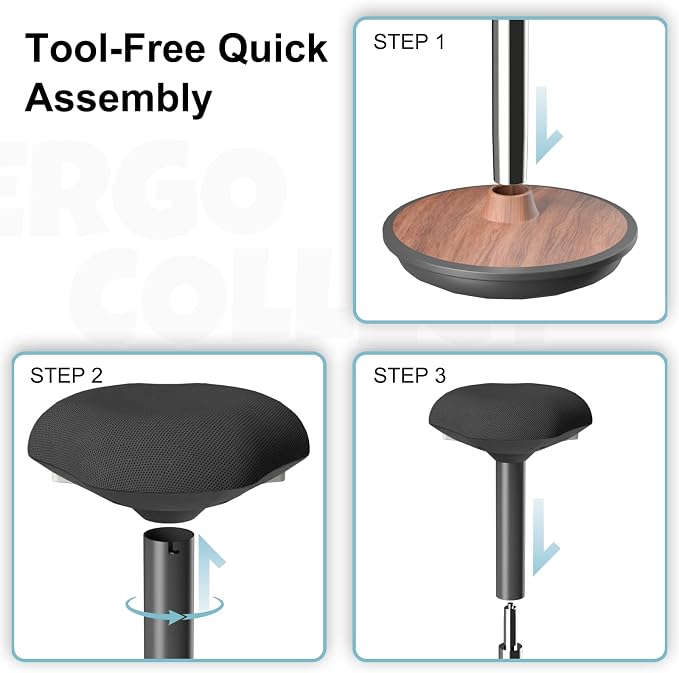 Adult Wobble Stool - Anti-Fatigue Standing Desk Stool with 360° Rocking Non-Slip Curved Base, Height Adjustable 22-32 Inch Standing Chair for Home & Office,Walnut - Image 7