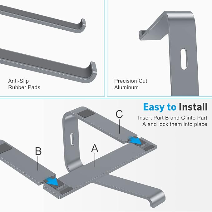 OMOTON Laptop Stand, Detachable Mount for MacBook Air/Pro Dell HP Grey | 11-17" Laptop Holder for Desk, Notebook Computer Mount, Lightweight Cooling for Desk, Ergonomic Home Office - Image 5