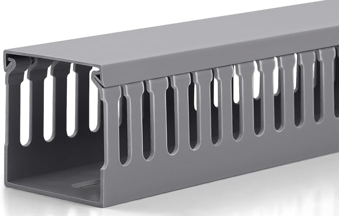 2" H x 2" W Cable Raceway, 66in Under Desk Wire Management Channel, Grey | Slotted Wire Duct, 4Pack, 16.5in Each, Heavy-Duty PVC Cable Management for Server Racks, Network Cables & Electrical Cabinets by ZhiYo