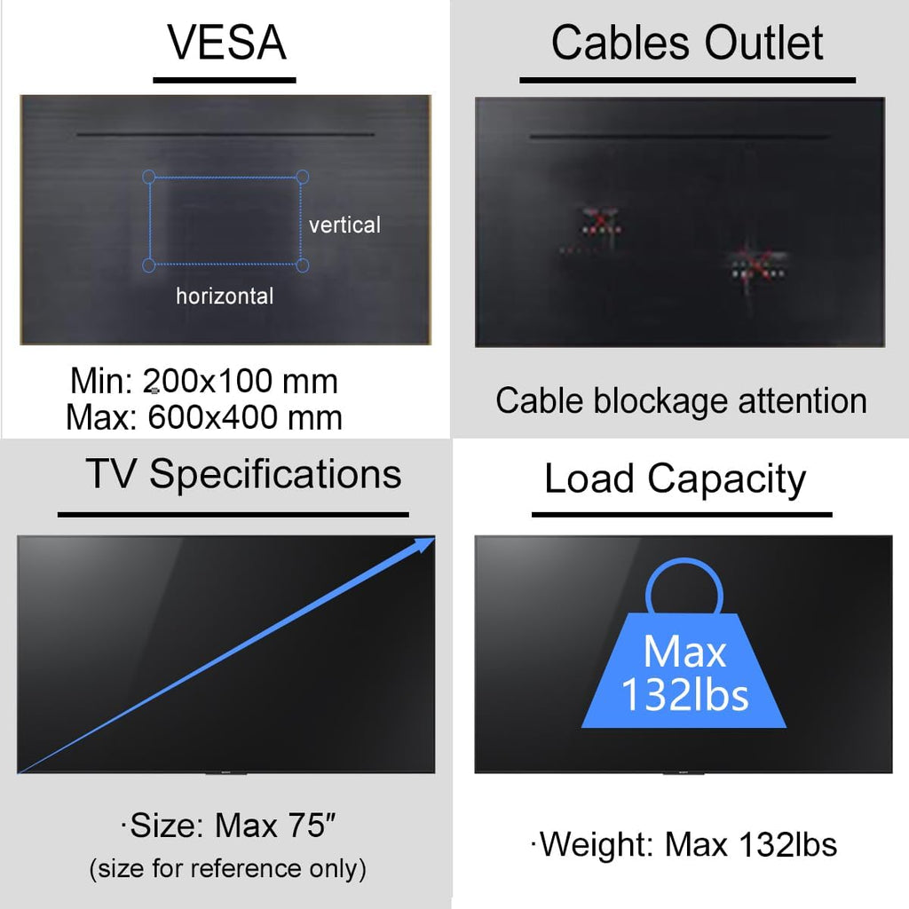 Suptek Ceiling TV Wall Mount Fits 37-75 inch LCD LED Plasma Monitor Flat Panel Screen Display with VESA 600x400 (Max) Loaded up to 132lbs Height Adjustable MC5602 - Image 6