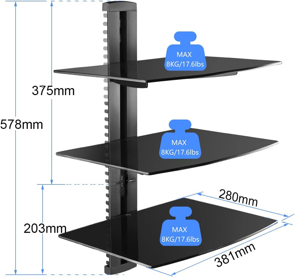 Suptek Glass TV Wall Mount with DVD Shelf and PS4 Support, 3-Tier CS303 - Image 3