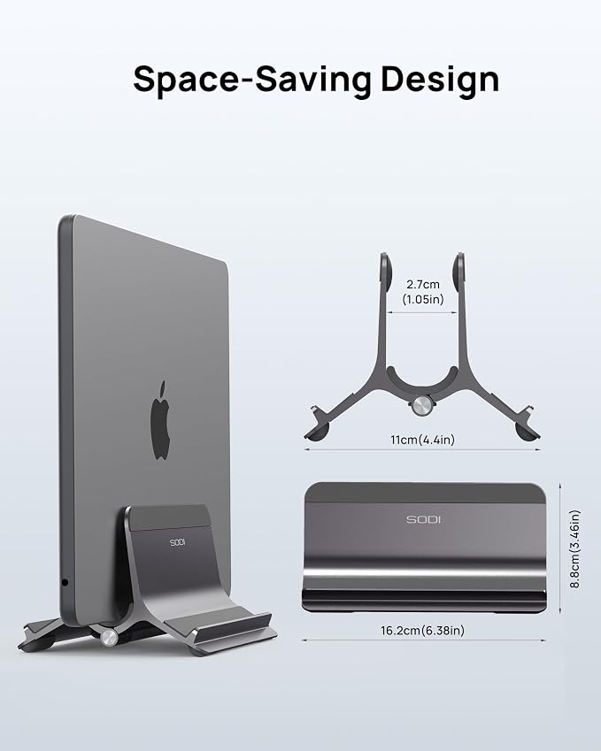 Vertical Laptop Stand for Desk, Aluminum Laptop Holder Compatible with MacBook Pro, MacBook Air Stand Up to 17 inch, Gravity Auto-Lock Cooling, 3in1 Space Saving Desk Organizer Accessories, Gray - Image 7