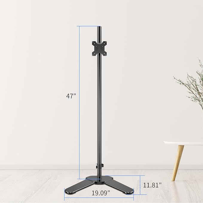 Pholiten Single Tall Monitor Mount with 47 inch Pole,Floor Computer Stand | Extra Long Free-Standing Monitor Mount, Support 13 to 27 inch Screen, 22lbs - Image 5