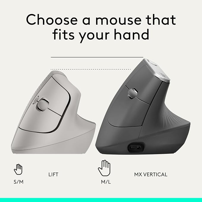Logitech Lift Vertical Ergonomic Wireless Mouse - Sand | Connect via Bluetooth or included Logi Bolt USB-A receiver, quiet clicks, 4 of 6 buttons customizable, Windows Mac compatible - Image 11